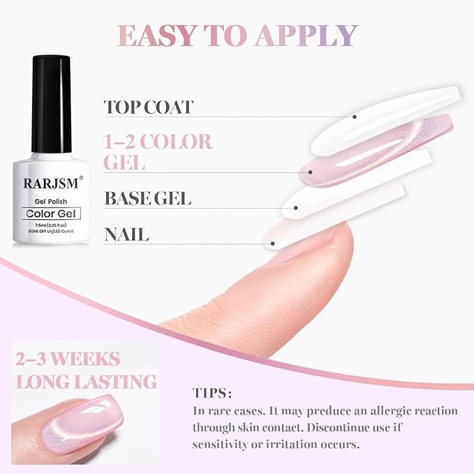 RARJSM Diamond Cat Eye Gel Nail Polish Set 6pcs Silver Pink Red Purple Blue Light Gold Glitter Sparkle Cateye Gelpolish with Magnet Stick Soak off Curing Requires Home Salon