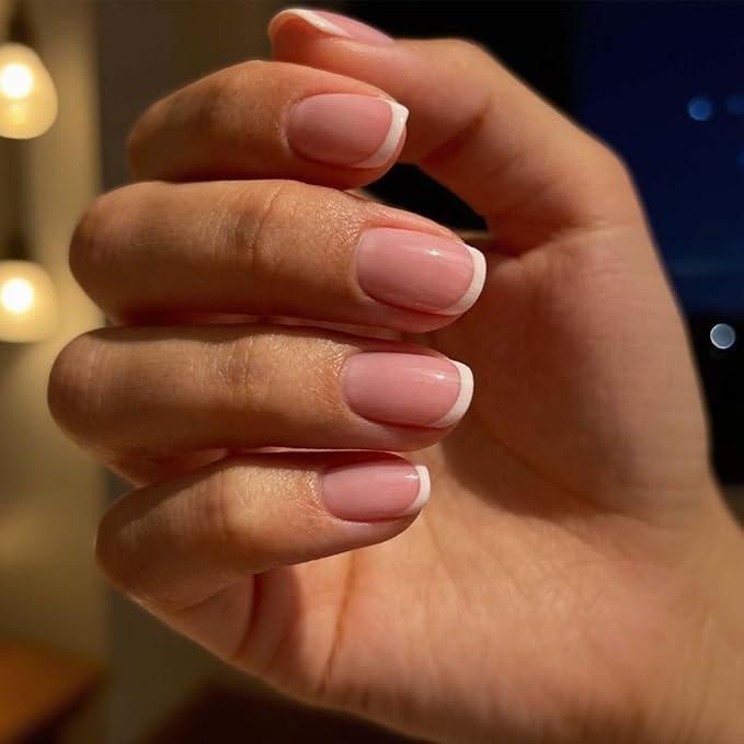 Semi Cured Gel Nail Strips - White French Tip with Pink Base, 22 Pcs DIY at Home Nail Art, UV/LED Lamp Required, Beginner Friendly & Salon Quality Manicure