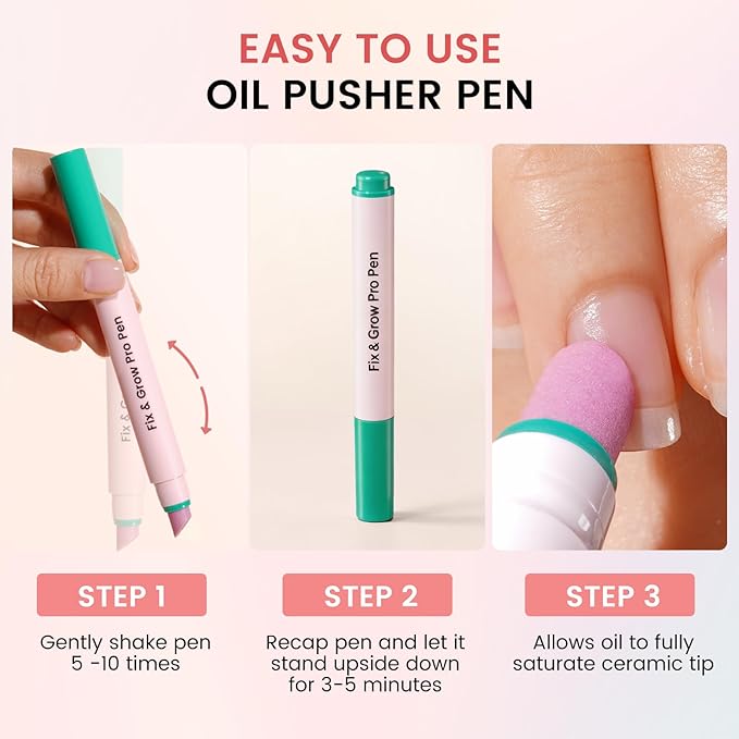 Ceramic Cuticle Oil Pusher Pen - Cuticle Remover Kit for Nails, Nail Care Tool with Nail Clipper Nail Buffer for Hangnails, Dry & Damaged Nails, Moisturize Strengthen Brighten