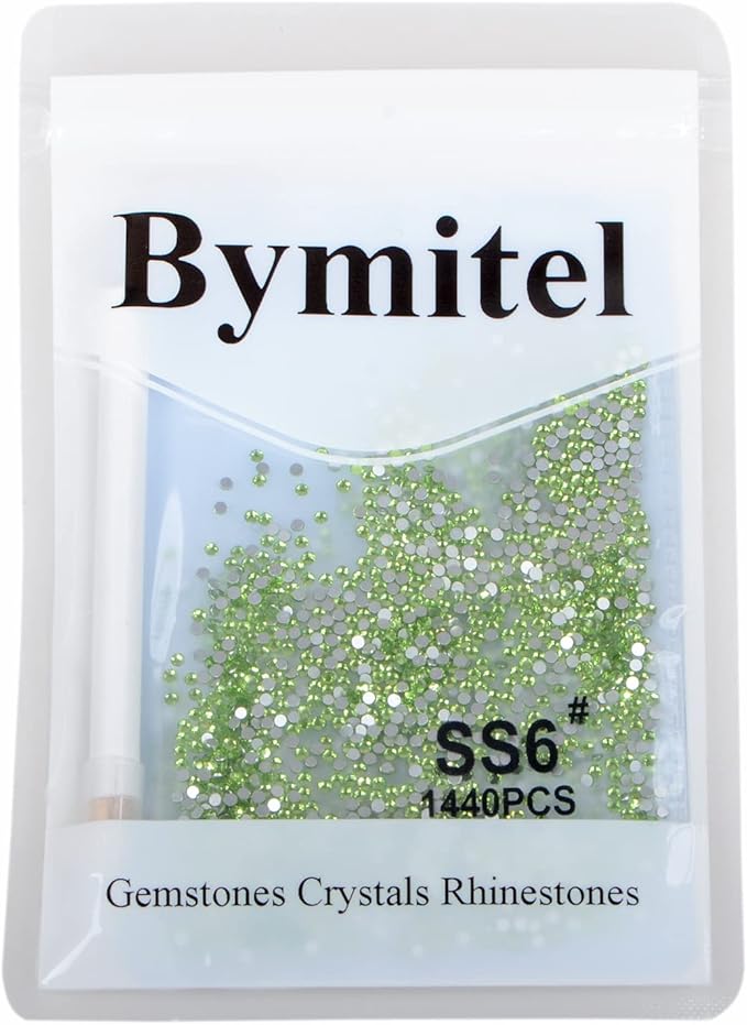 2880PCS Art Nail Rhinestones Non Hotfix Glue Fix Round Crystals Glass Flatback for DIY Jewelry Making with one Picking Pen (ss6 2880pcs, Peridot)