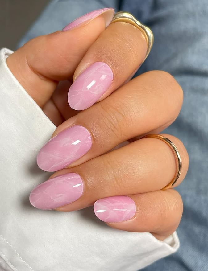 Semi Cured Gel Nail Strips (Pink Marble), 20 Pcs Gel Nail Wraps, Stickers, UV Light Required, Salon Quality, Long Lasting