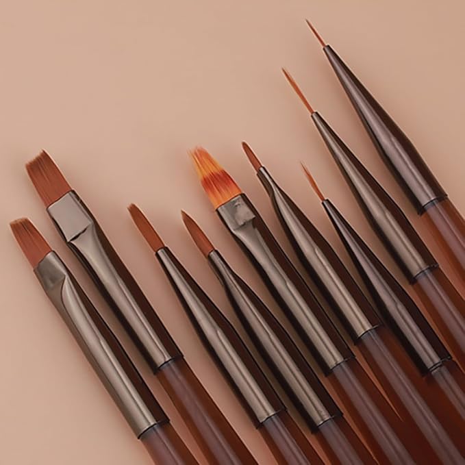9 Pcs Nail Art Brushes Set, Nail Art Design Pen Painting Tools, Nail Extension Gel Brush Nail Art Slant Brush Nail Polish Brush Builder Nail Gel Brush Nail Dotting Pen Salon at Home Diy Manicure