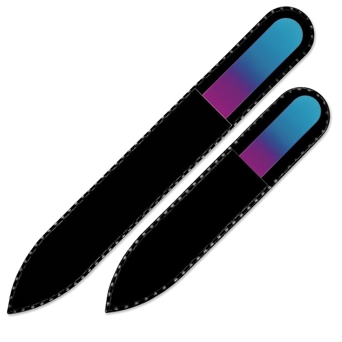 Mont Bleu Set of 2 Color Glass Nail Files, Each File is in Black Pouch - Handmade Birthday Gifts for Women - Genuine Czech Tempered Glass - Best Crystal Glass Nail File for Women