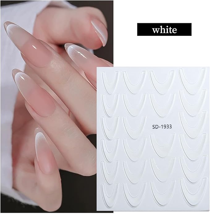 9 Colors French Manicure Nail Art Stickers, 3D Gradient French Tip Stickers Self-Adhesive Nail Decals for DIY Nail Art Decoration 9 Sheets