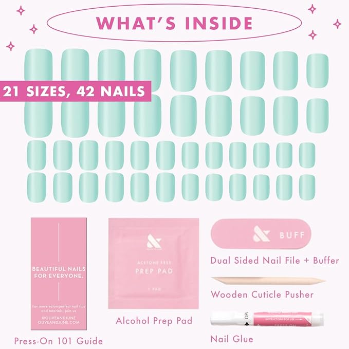 Olive & June Maximalist Instant Mani Press-On Nails (Glue) | 42 Fake Nails, 21 Sizes | Non-Toxic, Long-Lasting Big, Bold Gorgeous Realistic Look | Extra Short, Squoval | Slam Dunk Chrome