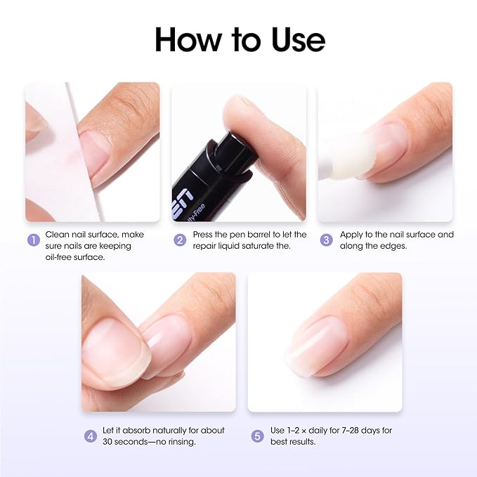 Gellen Nail Strengthener for Damaged Nails, 30s Fast Absorbing Triple Protein Nail Repair Complex, Keratin Nail Treatment Pen, Prevents Peeling & Ridges, Growth Hardener with Sponge Tip, Gift for Her
