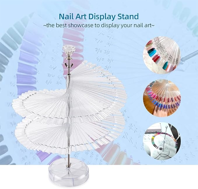 120 Colors Nail Tips Display Stand, DIY Nail Art Showing Shelf with Number Posted, Gel Nail Color Card Spiral Fan-shaped Nail Art Polish Practice Display Tips (White,Oval)