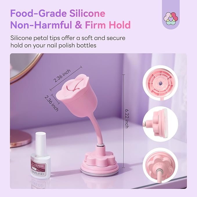 SAVILAND Essentials Nail Polish Holder: 360° Rotatable Design Nail Polish Bottle Holder Strong Adsorption Silicone Polish Holder Petal-Shaped Design Tilted Nail Art Tool Fits Most Bottles Home DIY