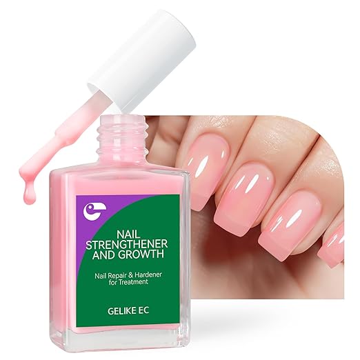 gelike ec Nail Strengthener Polish for Thin Nails: Soft Pink 15ml 6 in 1 Natural Nail Hardener Extra Strong and Growth - Long Lasting Repair for Damaged Nails - Growth Oil for Salon Home Daily Work
