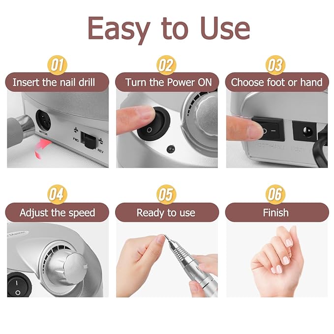 30000RPM Electric Nail Drill Machine Efile Professional Nail File for Acrylic Gel Dip Powder Nail, 6 Sanding Bands & 6 Nail Drill Bits for Home Salon Use