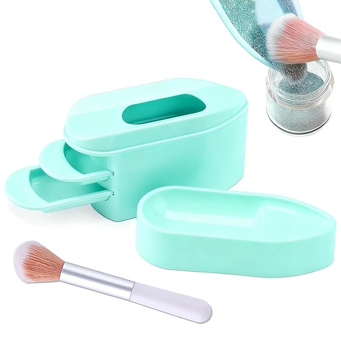 2 in 1 Dip Powder Recycling Tray System, Nail Dip Powder Storage Tray with Cleaning Brush, Container for Glitter, Sequins, Caviar Beads, Manicure Tool Kit for Home & Salon