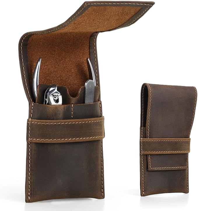 CONTACTS Full Grain Leather Empty Manicure Kit Case for Men Travel Nail Clipper Pouch Small Personal Care Tools Pouch By Handmade (Case Only)