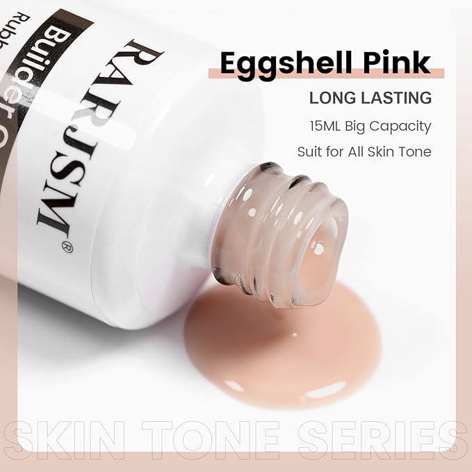 RARJSM Rubber Base Coat Gel Polish Nude Eggshell Pink Skin Tone Rubberbase Gelpolish for Nails Natural Color French Manicure Extend Soak Off Curing Requires Single Bottle 15ml Salon Home DIY Use