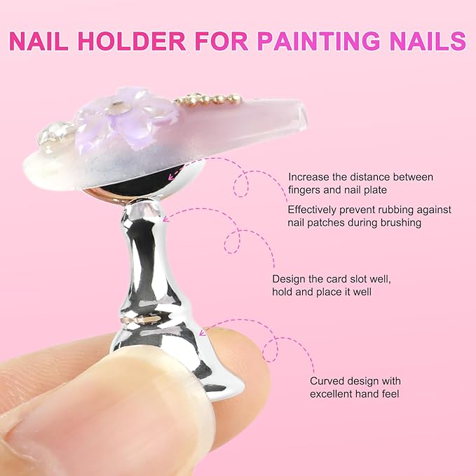 ANGNYA 2 Set Nail Stand for Press Ons, Strong Magnetism Nail Holder for Painting Nails with with 200PCS Nail Sticky Tabs, Nail Display and Practice Stand for Home DIY Beginner Salon Supplies