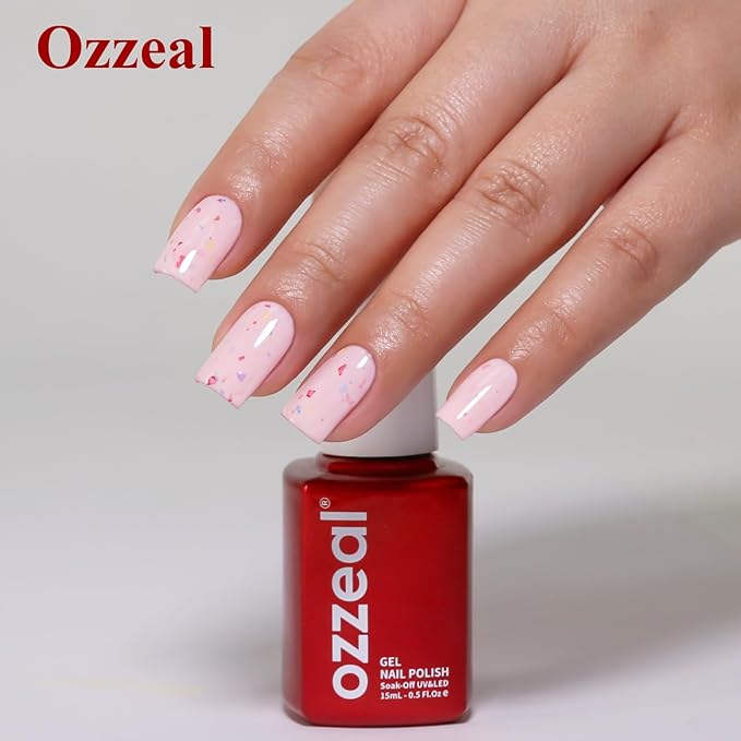 Pastel Gel Polish,0.5 Fl Oz Light Pink Flake Glitter Gel Nail Polish Macaron Spring Summer LED UV Speckled Sparkle Art Starter Manicure Salon DIY Nail