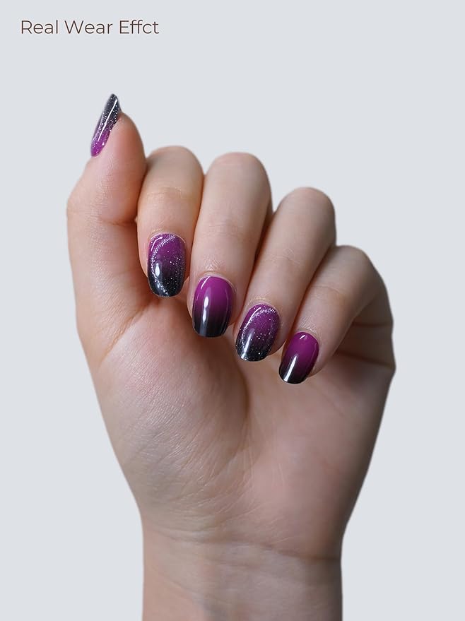 Semi Cured Gel Nail Strips - UV Light Gel Nail Stickers - 20 Long Lasting Salon Quality Wraps (Amethyst Purple)