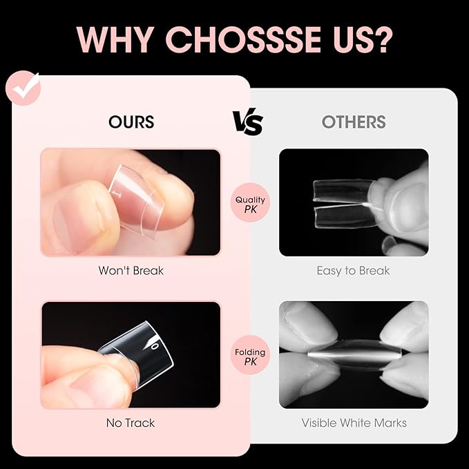 Buqikma Short Nail Tips - 1000PCS French Style Square Tips for Acrylic Nails Half Cover with Case for Salon (Clear+Natural)