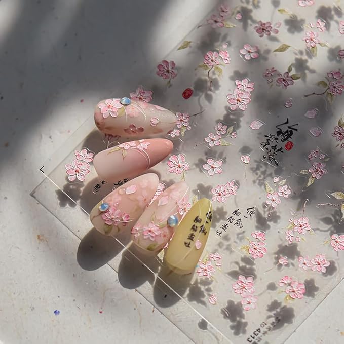 Cherry Blossom Sakura Nail Art Stickers, Pink Peach Floral Design, Spring Collection