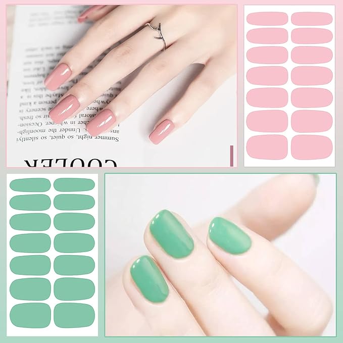 DANNEASY 16 Sheets Nail Polish Strips Solid Color Full Nail Wraps Self Adhesive Nail Polish Stickers Gel Nail Strips for Women Nail Art with 1pc Nail File, Cuticle Stick (Fresh Color)