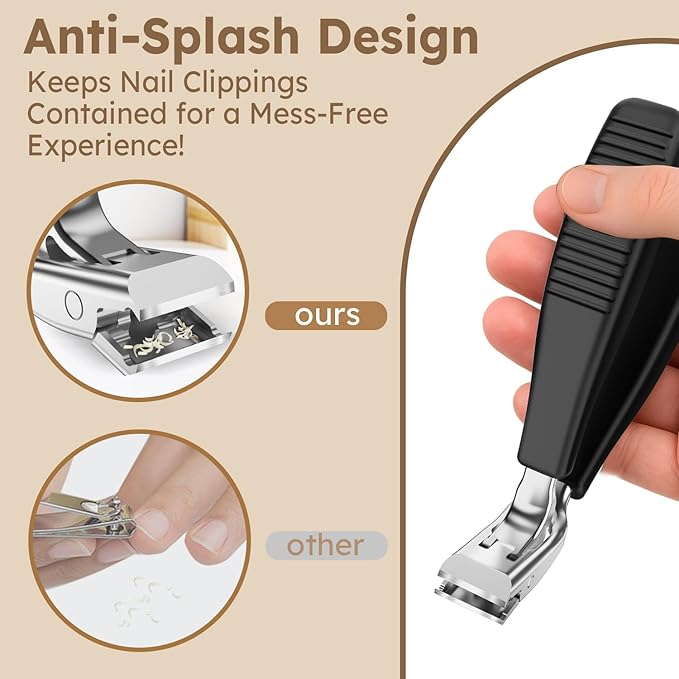 Large Toenail Clippers for Thick Nails for Seniors, Non-Slip Long Handled Angled Head Toe Nail Clippers with Catcher, Wide Jaw Opening Sharp Straight Edge Cutters, Fingernail Clippers for Men Women