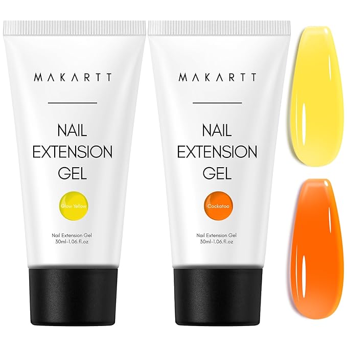Makartt Hema-Free Poly Nail Gel Set: Orange Yellow Colors, Strong Builder for Extension Overlay Strengthener 3D Diy, Multifunctional, Long-lasting Manicures Home Salon-2PCs 30ML