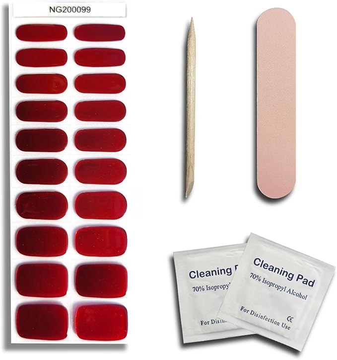 Semi Cured Gel Nail Strips - Chrome Orange Red Nail for Date Wear, 20 Pcs DIY at Home Nail Art, UV/LED Lamp Required, Beginner Friendly & Salon Quality Manicure