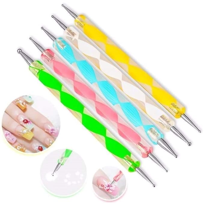 Jsdoin 5 pc 2 Way Dotting Pen Tool Nail Art Tip Dot Paint Manicure kit