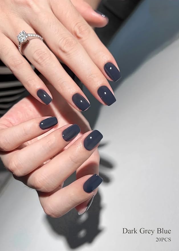 Semi Cured Gel Nail Strips (Dark Grey Blue), 20 Pcs Gel Nail Wraps, Stickers, UV Light Required, Salon Quality, Long Lasting