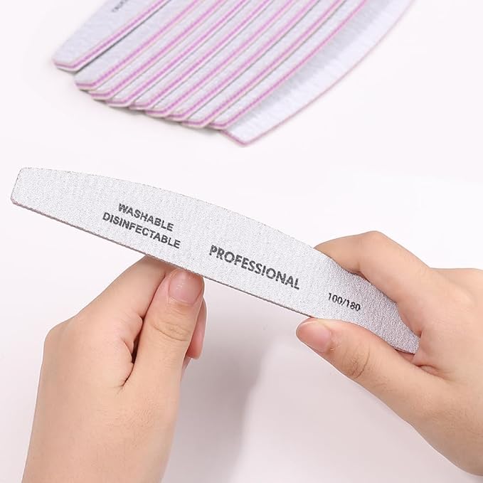 25PCS Professional Half Moon Emery Board Nail Files, 80/80 Grit Dual-Sided Buffer, Reusable Nail Filing Tools for Natural & Acrylic Nails, Home & Salon Manicure Supplies