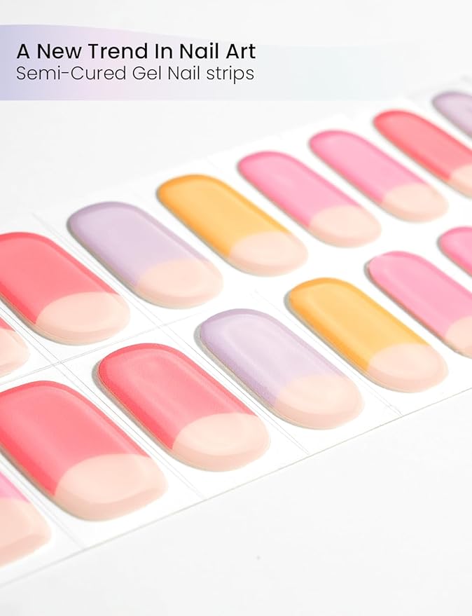 Semi Cured Gel Nail Strips | Built-In Gel Top Coat | UV Light Required | Salon Quality, Easy Application And Removal (Colorful Paradise）