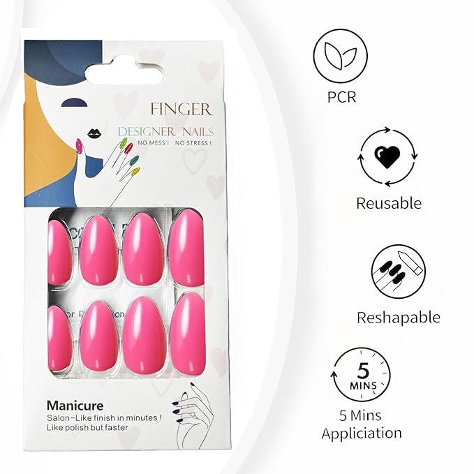 Pink Press On Nails Almond -Short Press On Nails with Nail Glue, Fit Perfectly & Natural Reusable Stick On Nails in 12 Sizes - 24PCS Soft Gel Glue On Nails Kit