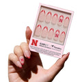 Glamnetic x Fanatics Press On Nails - Nebraska Cornhuskers | Short Almond Fake Nails, Collegiate Cornhuskers Red French Tips, College Nails, Salon-Quality | 15 Sizes - 30 Nail Kit with Glue