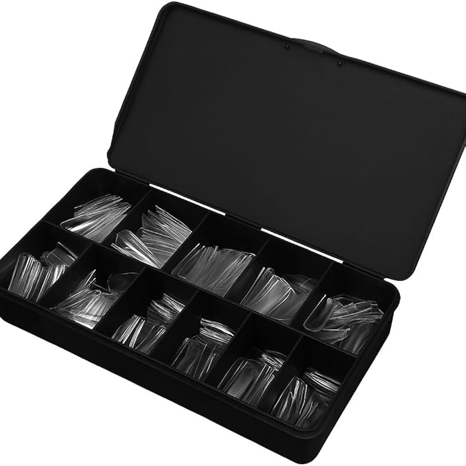 Gel Nail Tips Shape, 550 Pcs Half Matte Pre-Etched Press On False Nails, Full Cover Acrylic Nail Tips Kit for Nail Extensions, DIY Salon Nails. (Medium Coffin, Clear)