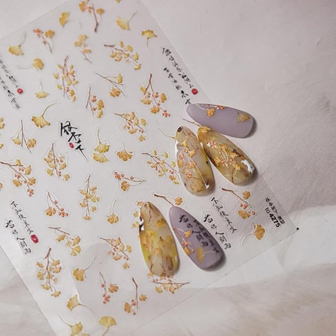 Maple Leaf Nail Stickers Fall Nail Art Decals Autumn Leaves with Design 5D Embossed Self Adhesive Nails Stickers for Nail Art Manicure Supply Decoration for Women Girls Kid 2 Sheets