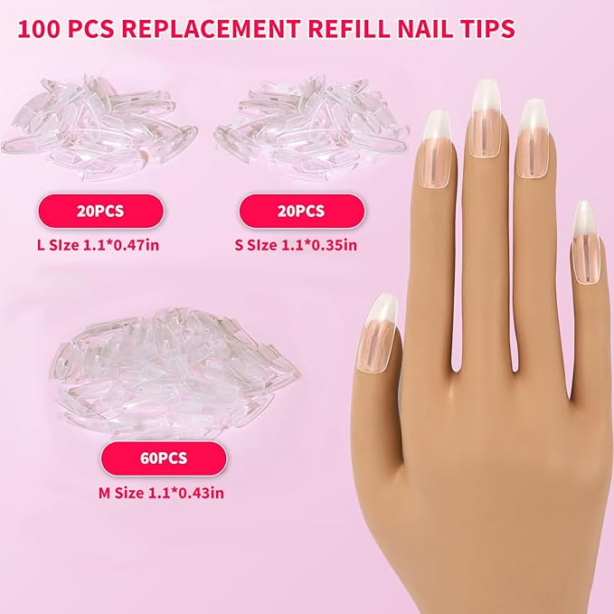 100 Replacement Clear Acrylic Nail Tips, Fake Nails for Practice, DIY Nail Art