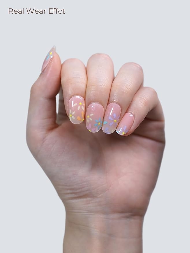 Semi Cured Gel Nail Strips - UV Light Gel Nail Stickers - 20 Long Lasting Salon Quality Wraps (Blossom Nude)
