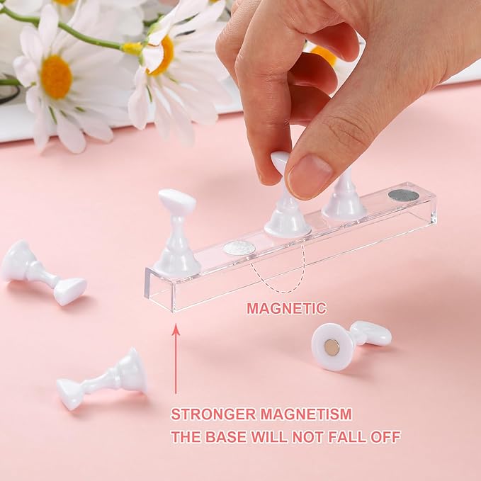 Etercycle Nail Stand Press On Nail Stand Nail Holder for Painting Nails Magnetic Nail Tips Practice Stands with 80Pcs Reusable Putty (White)