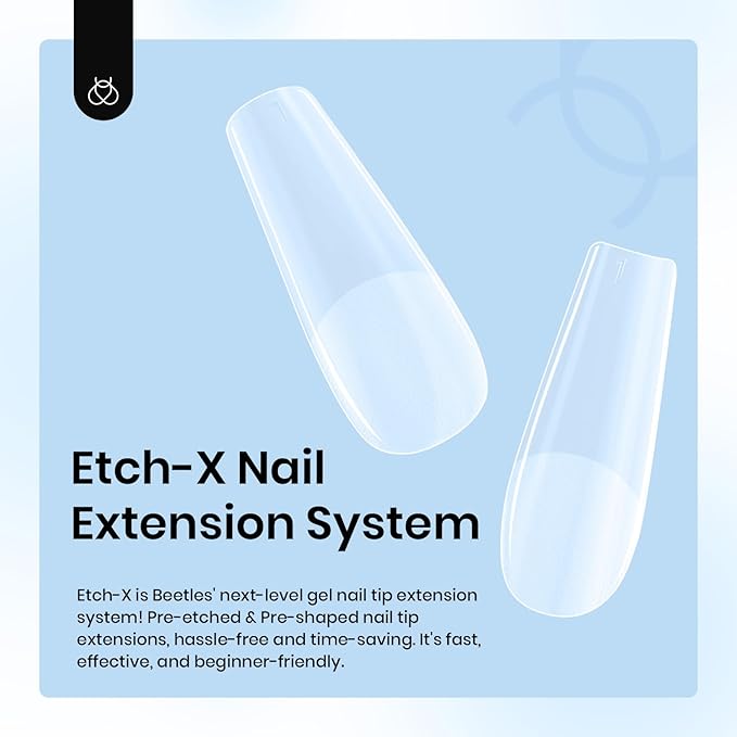 Beetles Gel Nail Tips Square Medium, 288Pcs 12 Sizes Pre-Etched Half Matte Soft Acrylic False Nail Tips Full Cover Easy DIY Fake Etch-X Press On Nail Extension Salon Gift for Women