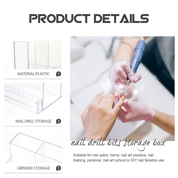 Beaupretty 2pcs Professional Nail Drill Bits Storage Box Plastic Organizer for Manicure Polishing Heads Neatly Displayed Base for Salon and Home Use