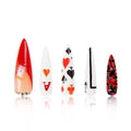 LOVFUL Press on Nails Poker Queen | Handmade with Full Covered Crystals | Reusable Fake Nails | Stiletto Mid Length 1.7 in | H102-S