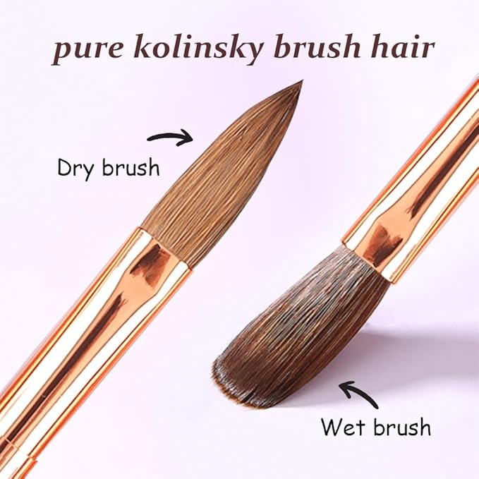100% Pure Kolinsky Acrylic Nail Brush Size 2 for Acrylic Application - Acrylic Powder Brush for Nail Art Professional Salon Quality Acrylic Powder Brush for Nail Art Extension (Rose Gold Wood)