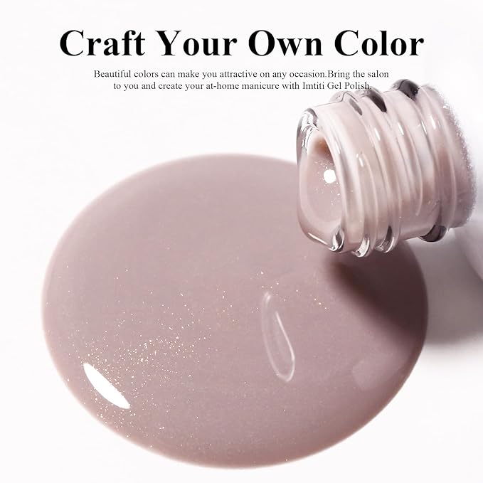 Imtiti Glitter Gel Nail Polish, 0.5 Fl Oz Nude Beige Glitter Polish Soak Off LED U V Gold Shimmer Sparkle DIY Nail Art Starter Manicure Salon Kit