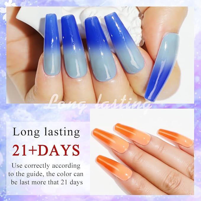 MIZHSE Mood Temperature Color Changing Nail Polish Set, Glow in the Dark Gel Nail Polish Black Pink Green Blue Yellow Orange 8 Colors Soak Off Gel Polish for Nail Art Manicure DIY at Home