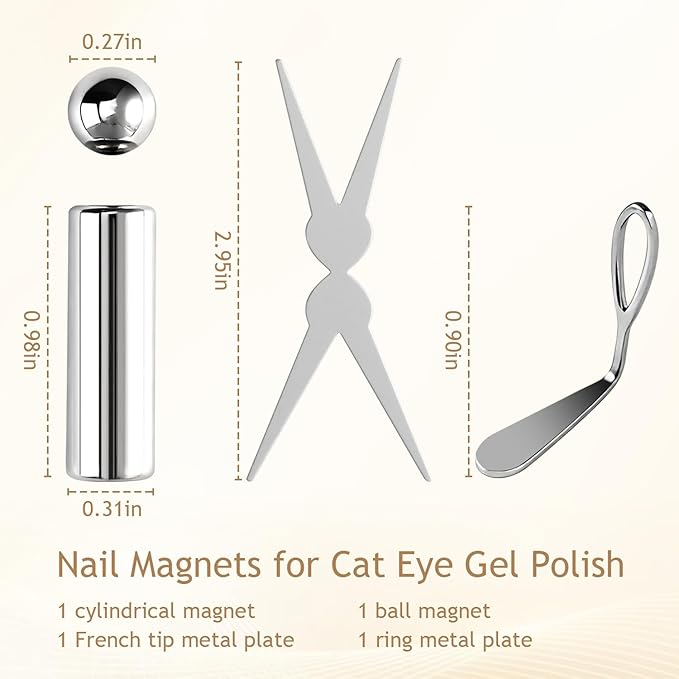 Nail Magnets for Cat Eye Gel Polish, Ball & Cylindrical Magnets with French Tip Metal Plate and Ring Plate for Halo, Glass Bead & French Cat Eye Effects, Manicure Magnetic Tool Kit