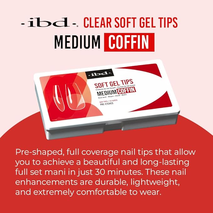 IBD Clear Soft Gel Nail Tips - Medium Coffin Shape, Pre-Etched Fake Nail Extensions for Durable and Easy Application, Acrylic Press On Nails, 504 Tips, 1-Pack