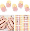 Semi Cured Gel Nail Strips,28 pcs French Gel Nail Stickers with UV Light Required,Long Lasting Nail Art Stickers, Easy to Apply（French Yellow）