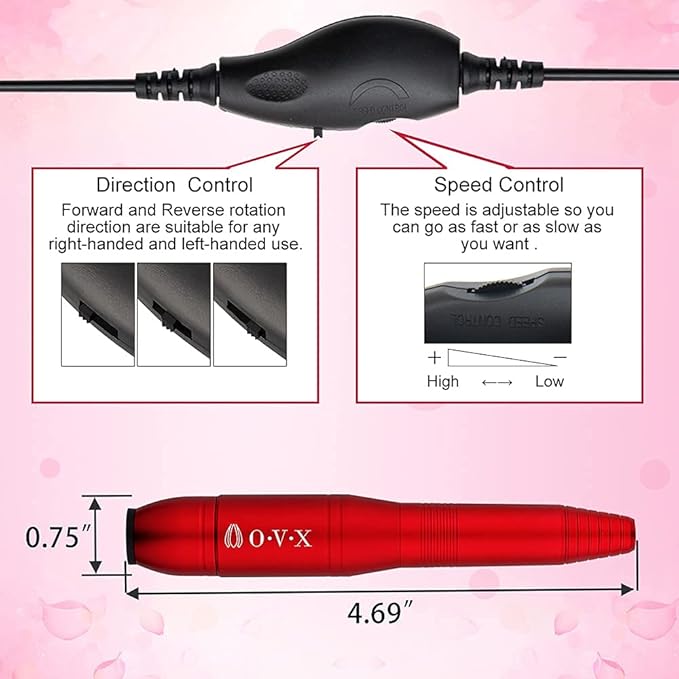 20000 RPM Electric Nail File Kit Portable Nail Drill Machine Professional Manicure Pedicure Kit with Sanding Bands,Nail Drill Bits and Brush for Acrylic Gel Nails-Red