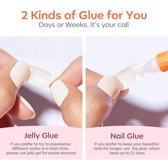 Modelones French Tips Press on Nails, White Short Square Fake Nails, Reusable Nail Kit with Nail Glue Adhesive Tabs Mini Nail File, Spring Nails Press Ons 32Pcs 16 Sizes, Women Girl Gift