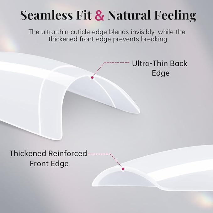 krofaue 500PCS False Nails Tips Lady French Style Acrylic Artificial Tip Manicure Half Cover with Box of 10 Sizes for Nail Tips Art Salons and Home DIY (White)