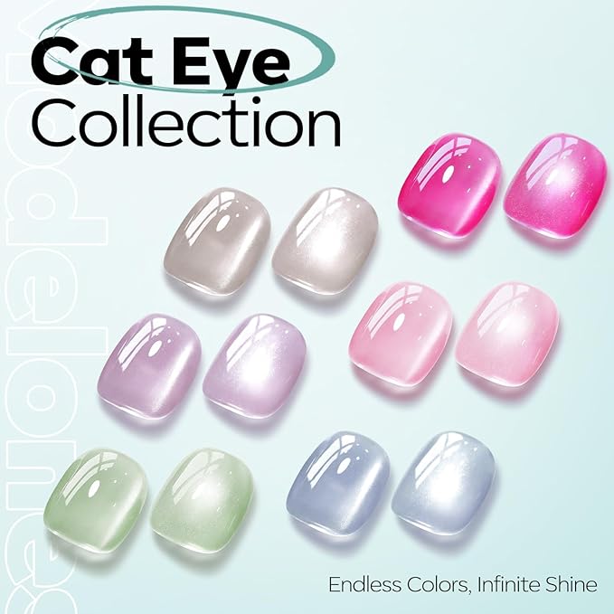 modelones Green Cat Eye Gel Nail Polish Blue Turquoise Gel Polish Jelly Glass with Magnet Holographic Glitter Shimmer Translucent Sheer Color Magnetic Nail Polish 15 ML